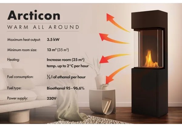 Planika Arcticon BEV - BIO kandalló távirányítással 126,2x40 cm 3,5kW