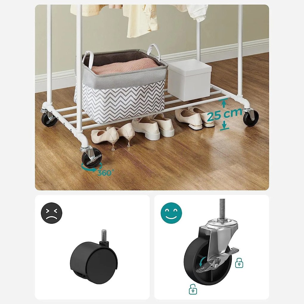 Dupla ruhatartó állvány, kabáttartó, fehér