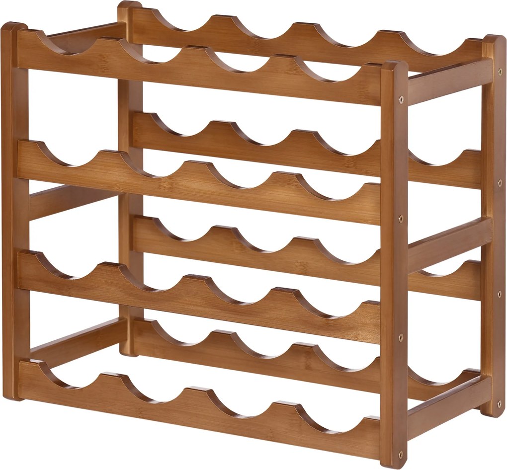 HOMCOM Bambusz Bortartó 16 Palack számára, 4-tiers Borkiöntő Asztali Bortartó, Konyhába, Étkezőbe, Bárba, Teherbírás: 75 kg, 43x23,5x38 cm Barna | Aos