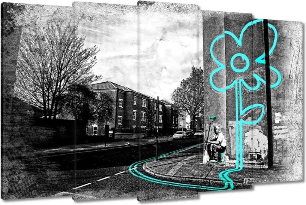 Vászonkép 150x95 Banksy Türkiz virág