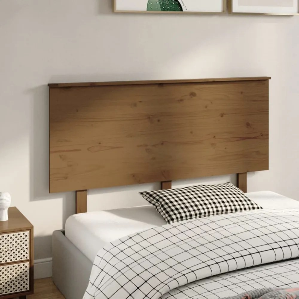 mézbarna tömör fenyőfa ágyfejtámla 139x6x82,5 cm