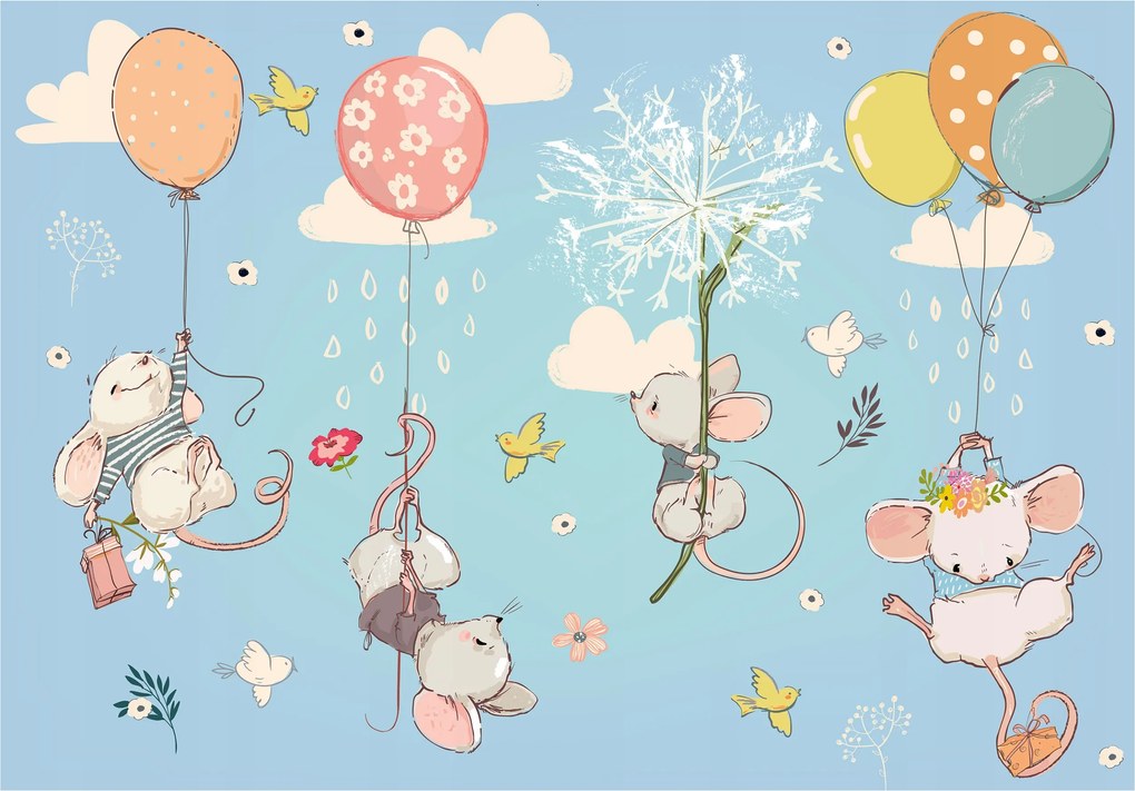 Fotótapéta Egér Léggömbök Pasztell Felhők Gyerek 208x146 +ragasztó