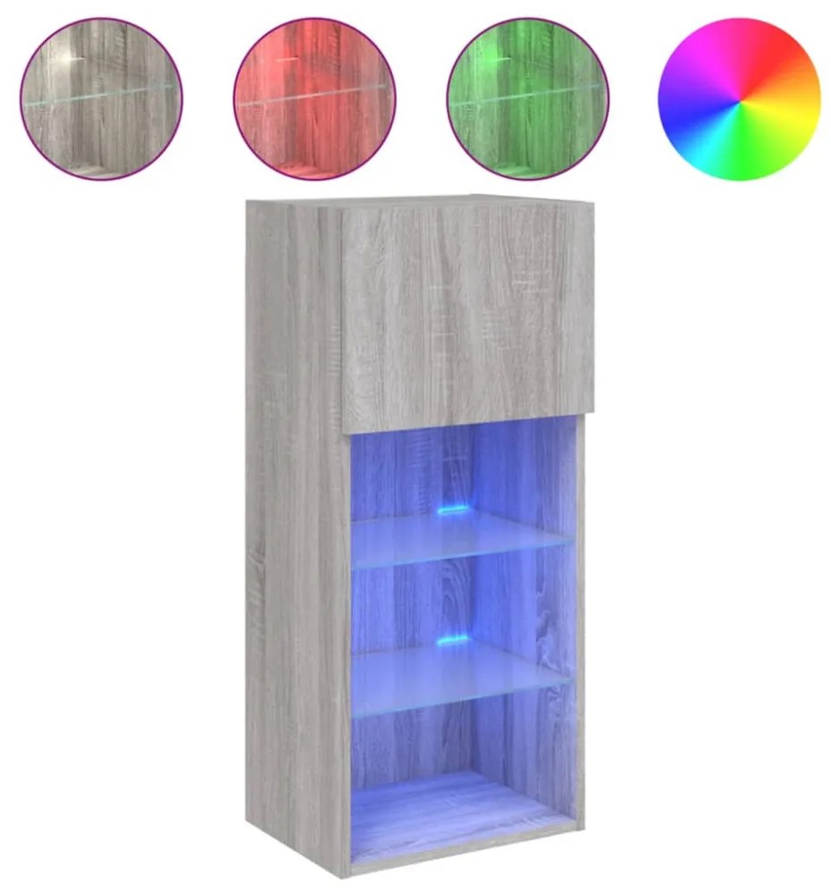 szürke sonoma színű TV-szekrény LED-lámpákkal 40,5x30x90 cm
