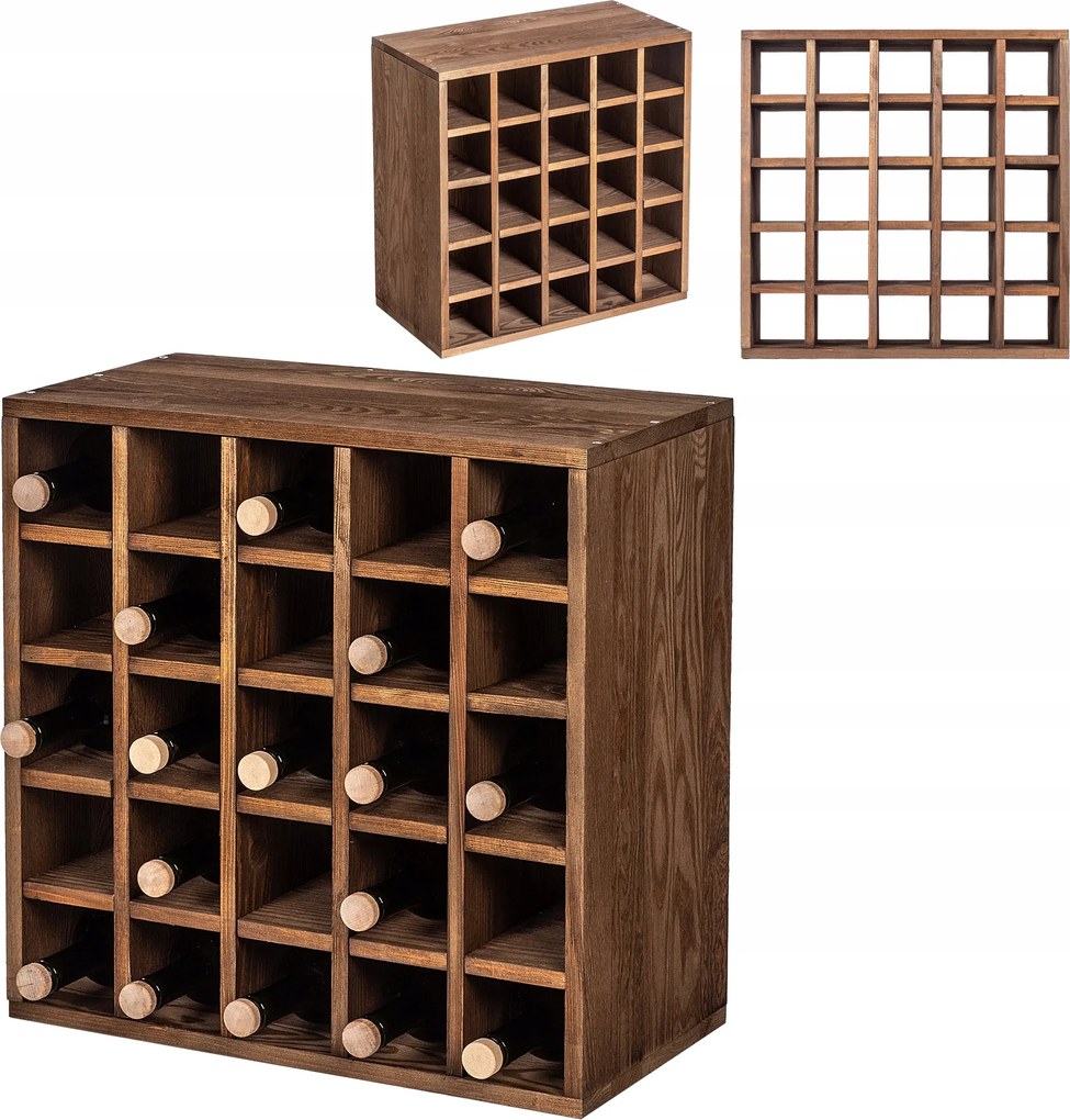 Bortartó Állvány Fa 25 Palack Alkohol Szekrény Polc Nappali 52cm