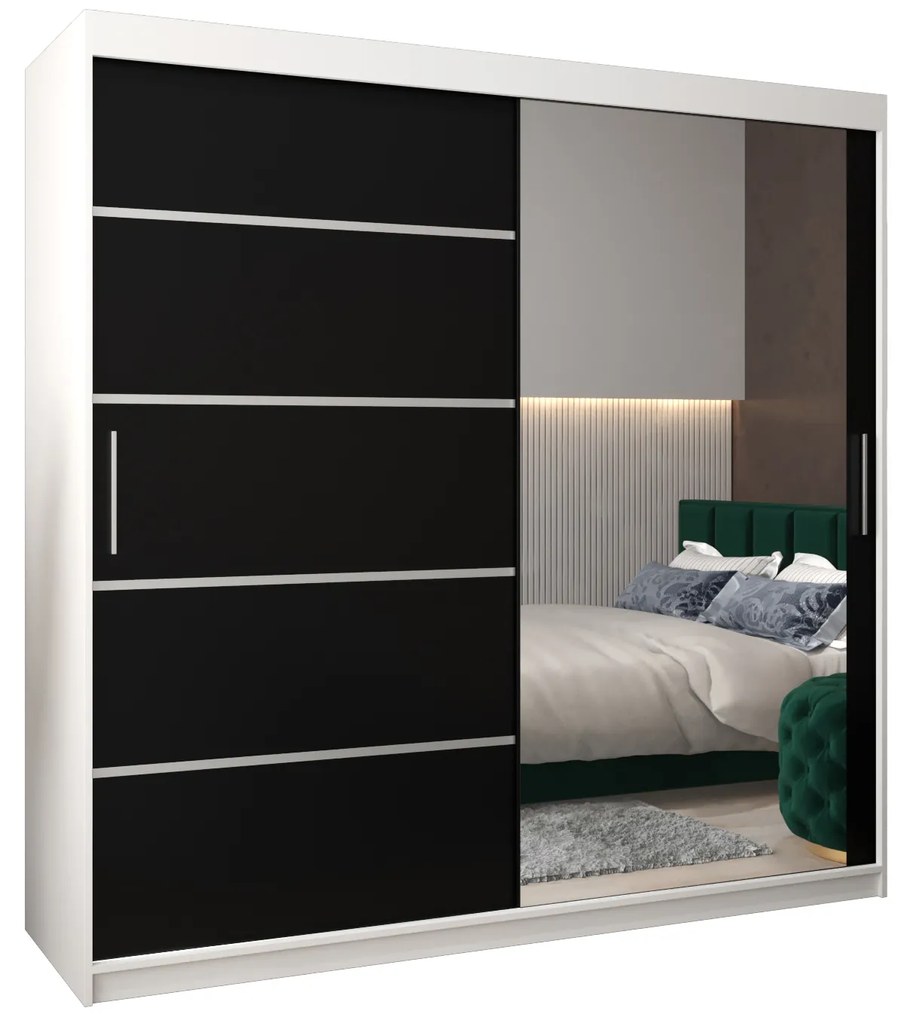 Ruhászekrény 200 cm tükörrel Verika 2 200 (fehér + fekete). 1064225