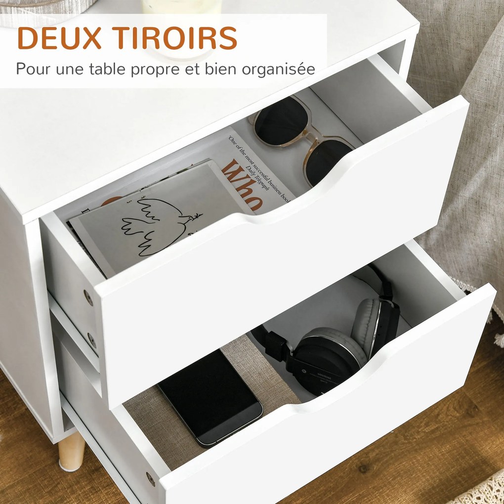 HOMCOM Éjjeli Szekrény 2 Fiókkal, Skandináv Stílus, Hálószobába, Nappaliba, 40 x 35 x 50,5 cm, Fehér | Aosom