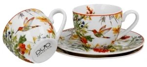 Porcelán eszpresszó kávés csésze + alj 110 ml 2 személyes dobozban madaras Linnea