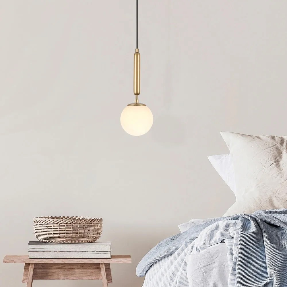 Fehér-sárgaréz színű függőlámpa üveg búrával ø 15 cm King – Opviq lights