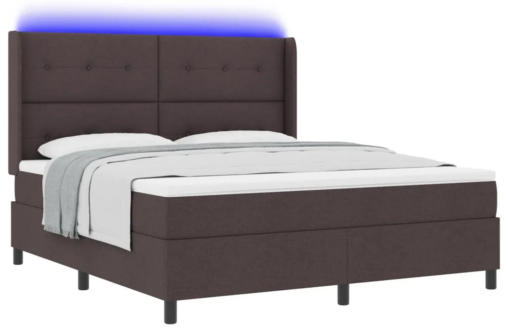 Boxspring Ágy Matraccal és LED világítással Sötétbarna 180x200 cm Szövet
