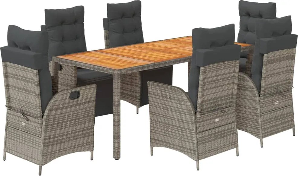 vidaXL 7 részes szürke polyrattan kerti étkezőgarnitúra párnával