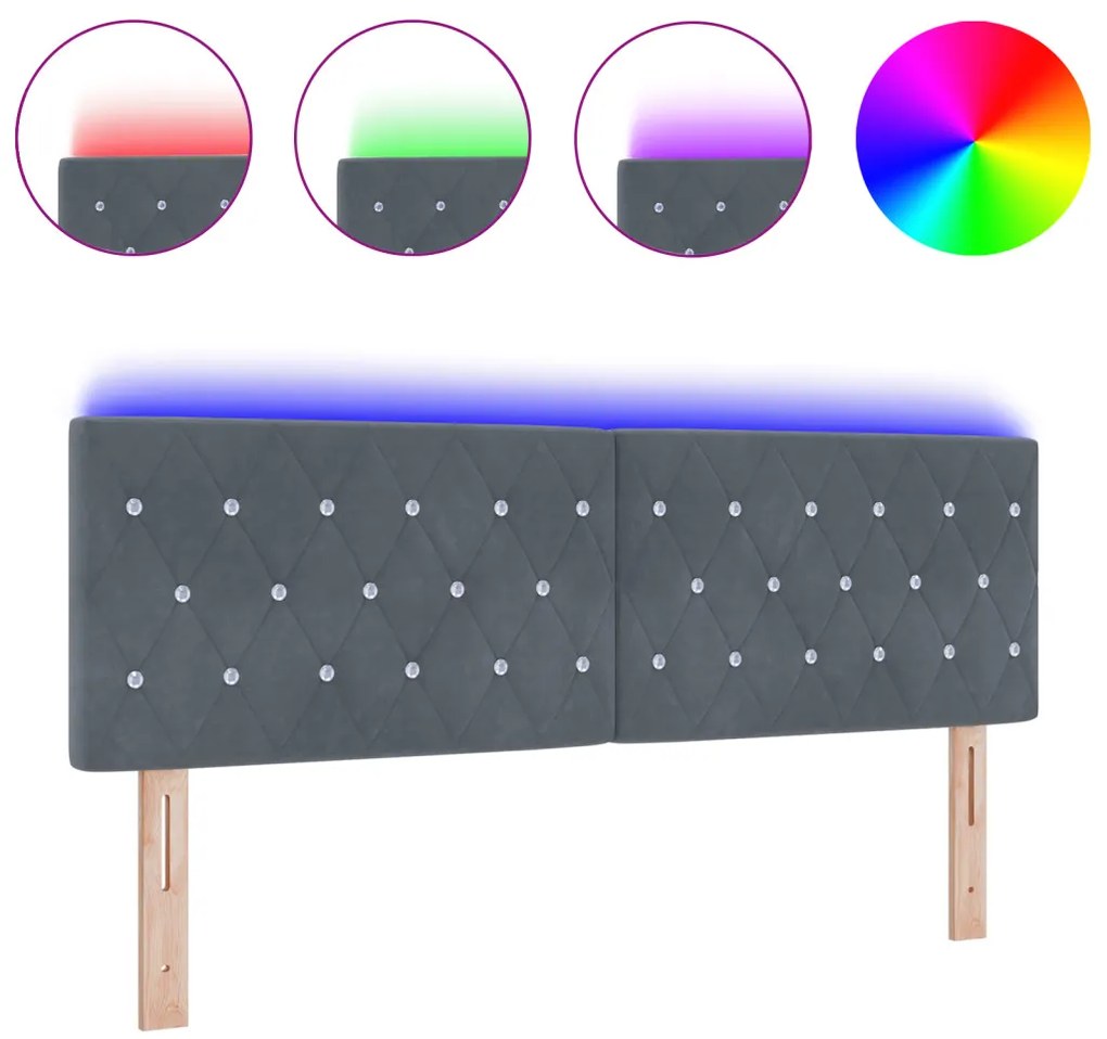 LED Fejtámla Kristály Gombos Párnázott Sötétszürke 80 cm Bársony