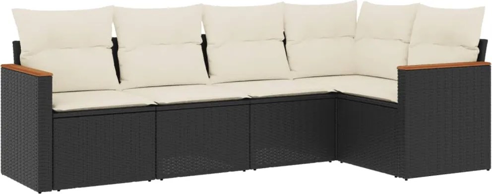 vidaXL 5 részes fekete polyrattan kerti kanapészett párnákkal