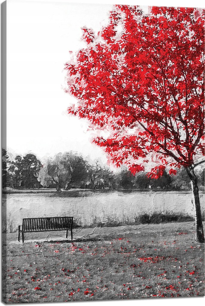 Vászonkép Szürke Piros levelek Kontraszt 40x60 cm