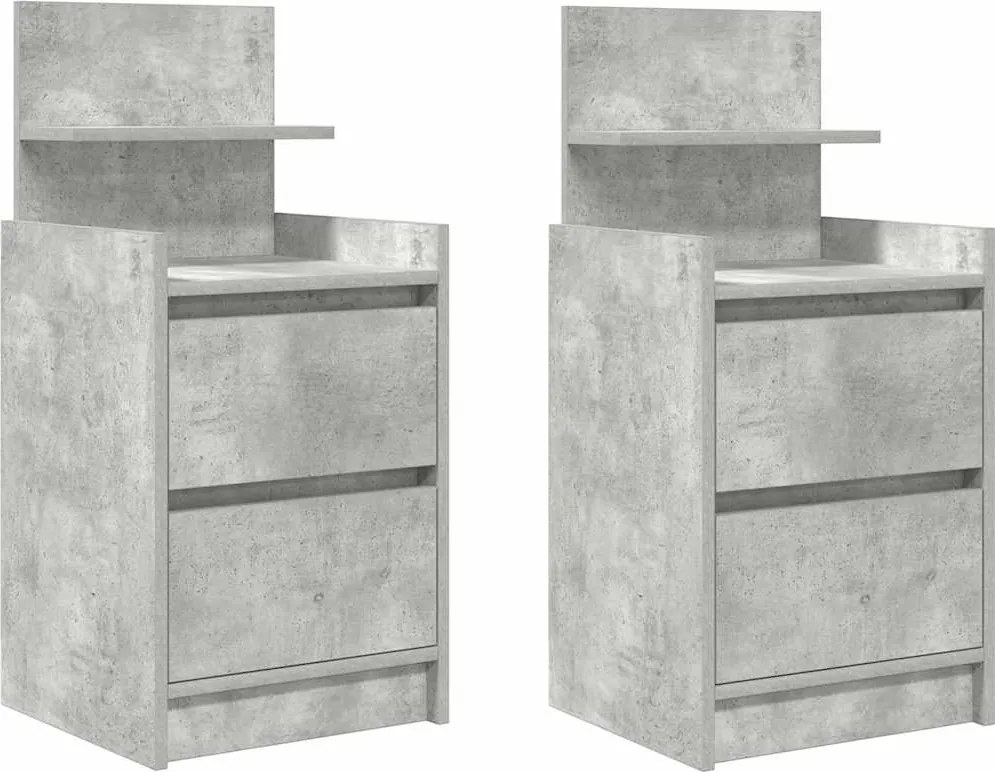 vidaXL 2 db betonszürke éjjeliszekrények 2 fiókkal 38x34x80 cm