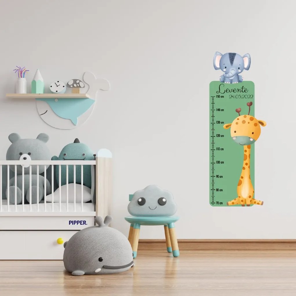PIPPER. Textil falmatrica "Gyermek magasságmérő névvel - Szafari"
