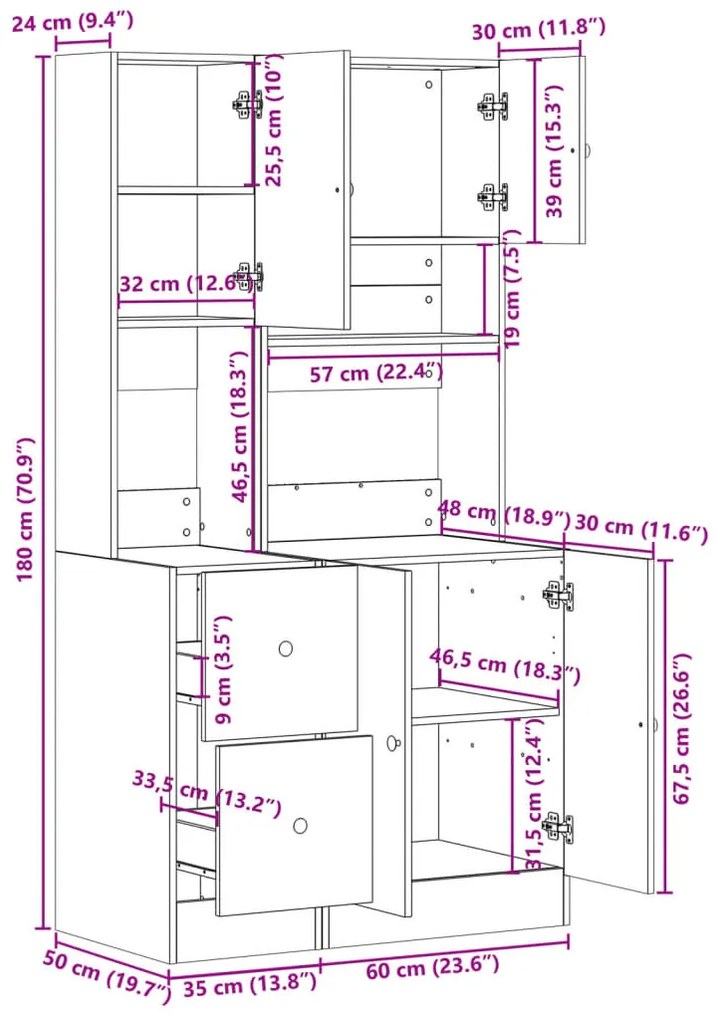 fekete szerelt fa konyhaszekrény 95 x 50 x 180 cm
