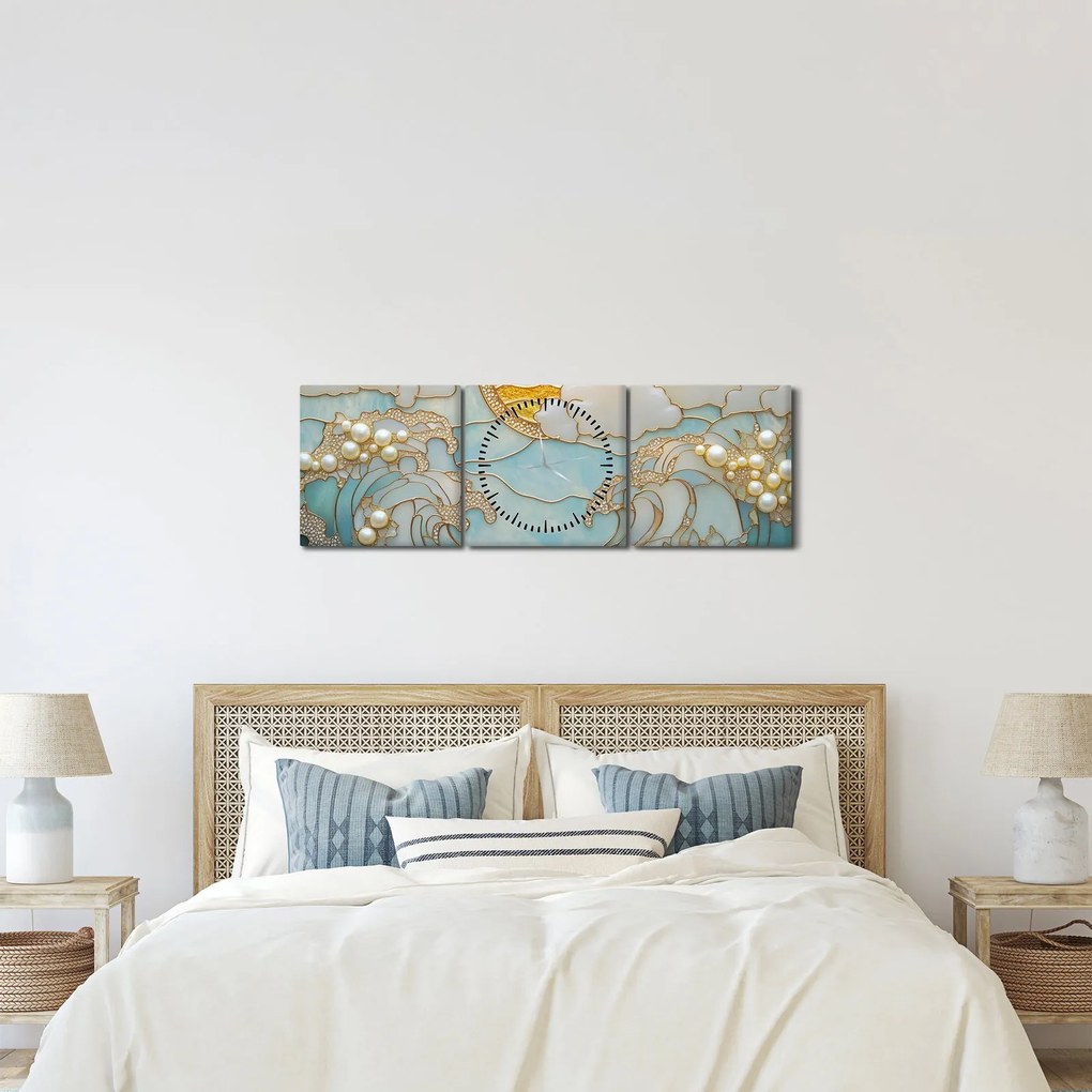 Kép - 3D gyöngyök az óceánban (órával) (90x30 cm)