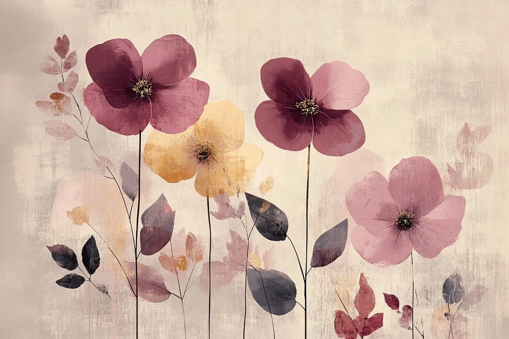 Fotótapéta Flizelina Grafika Természet Virágok Bézs Bordó Boho 104x70,5 ragasztó