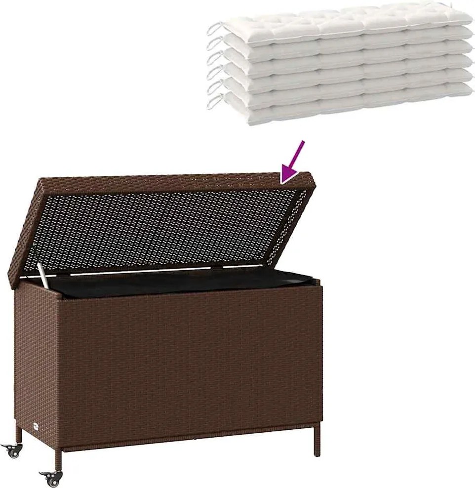 Barna Polyrattan Kerti Tárolóláda Kerekekkel 110X55X73 Cm