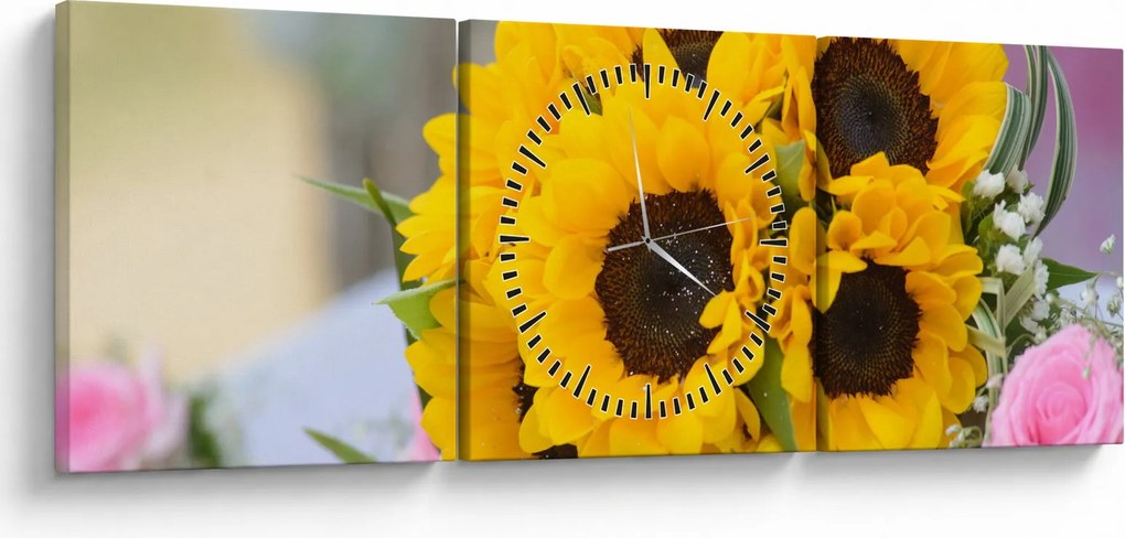 Napraforgós esküvői csokor képe (órával) (90x30 cm)