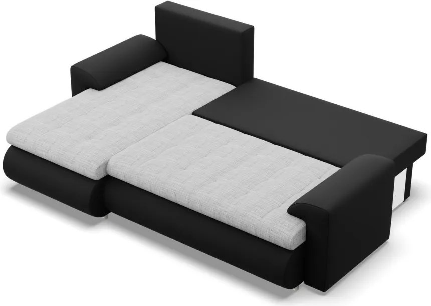Tokio sarokkanapé, 2 ágyneműtartóval, fonott + műbőr, baloldali, szürke - fekete