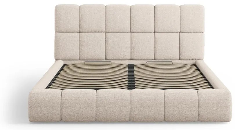 Bézs kárpitozott ágyneműtartós franciaágy ágyráccsal 180x200 cm Bellis – Micadoni Home