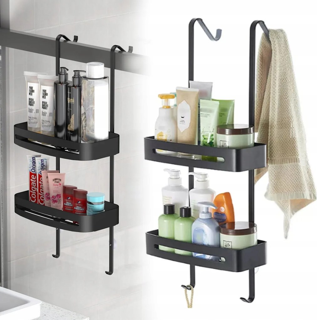 Fürdőszobai Polc zuhany alatt fürdőszoba akasztós-rozsdamentes acél-fekete