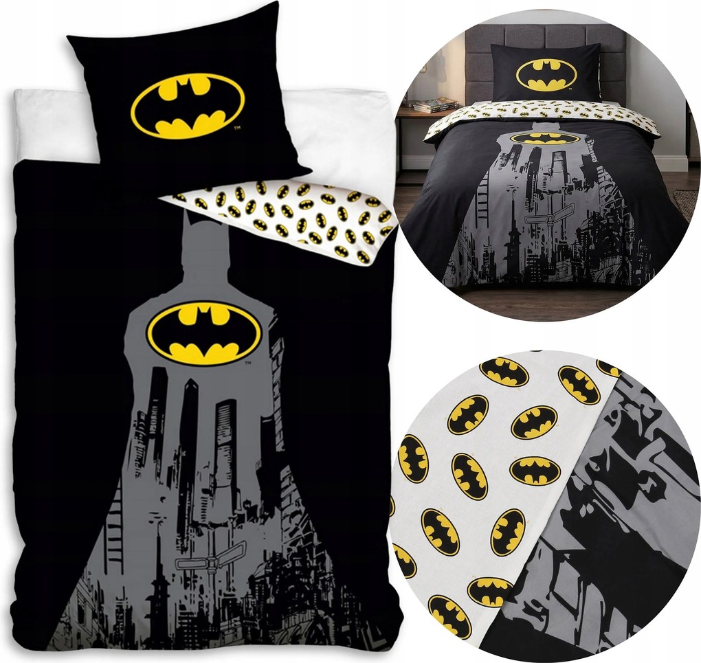 Batman Fekete, Kétoldalas cipzáras ágyneműhuzat 100% Pamut 140x200cm