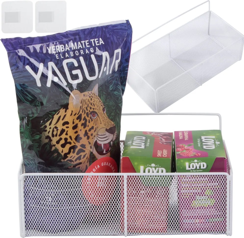 Függő kosár rendszerező fém függesztett konyhai polc fehér