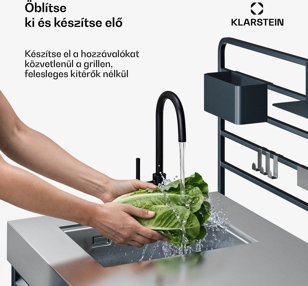 Klarstein WaldChef kültéri konyha | Mosogató alsószekrénnyel | Rozsdamentes acél mosogató | Időjárásálló | 90 x 135 cm