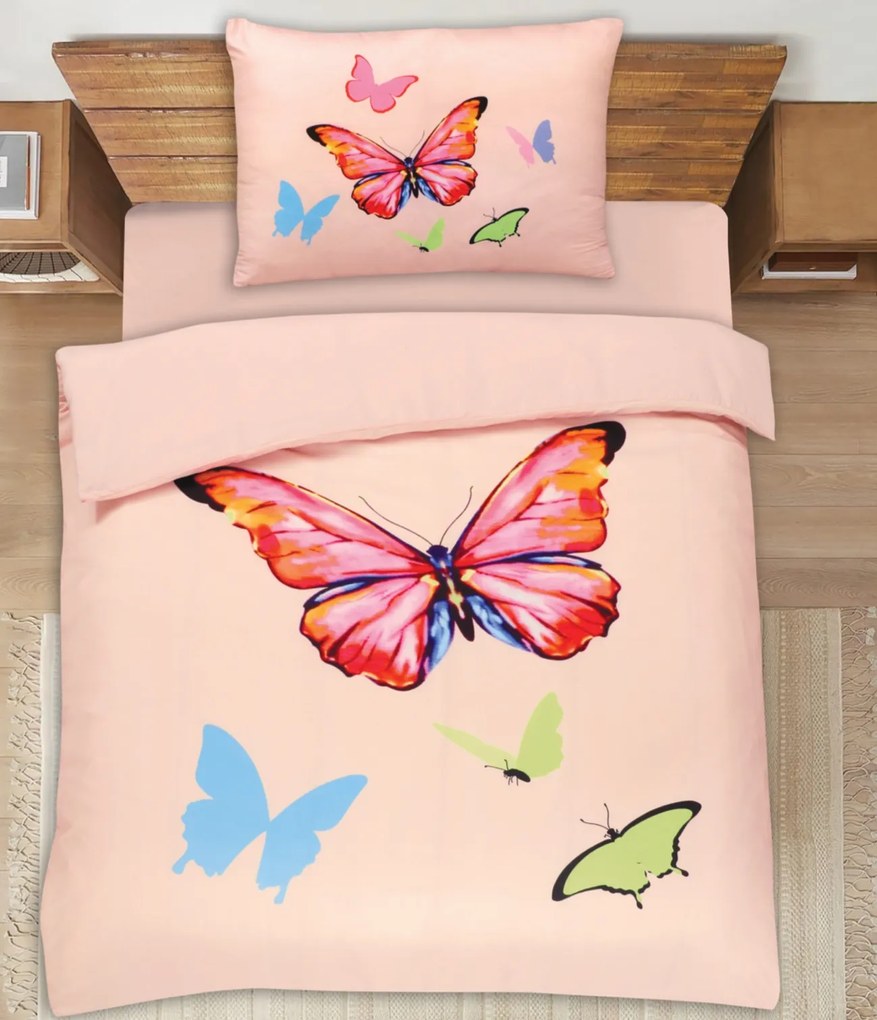 BUTTERFLY rózsaszín lepedő 70x90cm + 140x200cm
