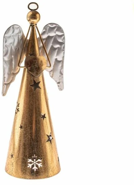 Fém angyal szívvel, magasság 43 cm, szín: arany, 43 cm