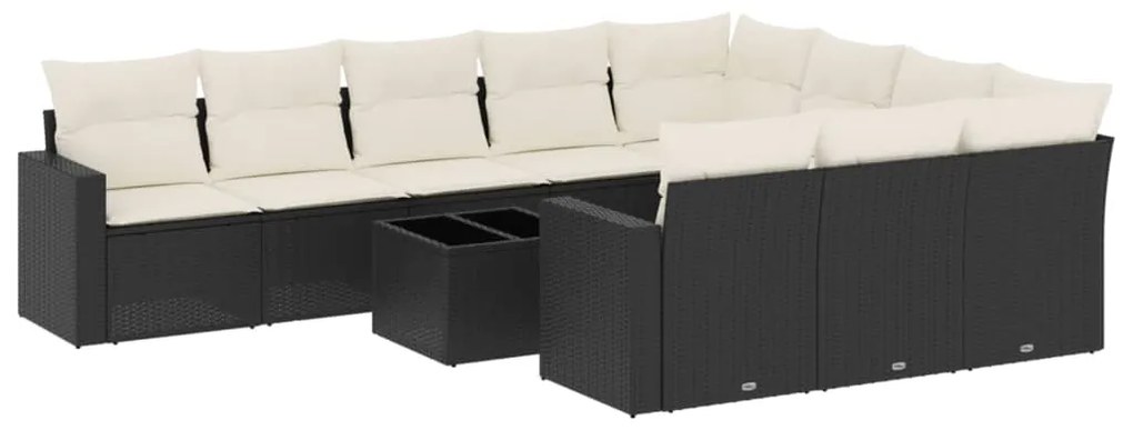 vidaXL 11 részes fekete polyrattan kerti ülőgarnitúra párnákkal