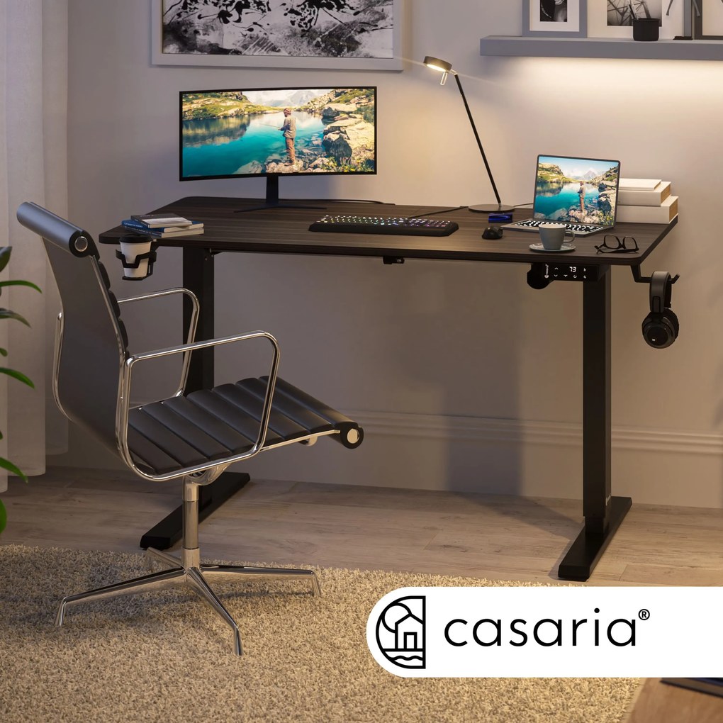 Casaria® Állítható magasságú barna irodai íróasztal - 110x60x118 cm