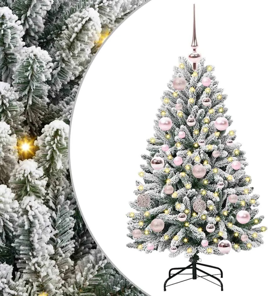 vidaXL Mű karácsonyfa 150 LED-del Zöld és Fehér 120 cm PVC és fém