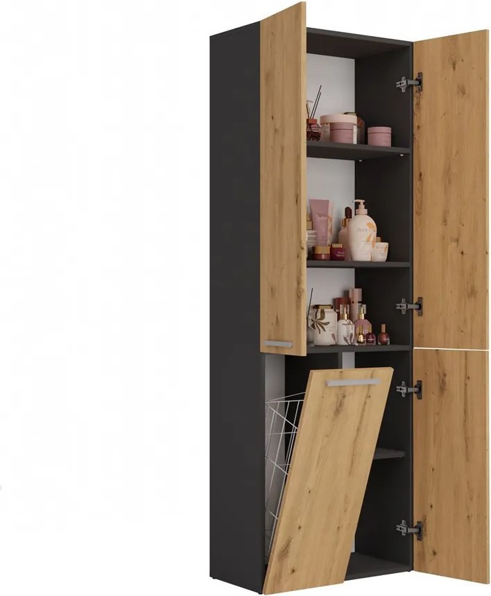 1K DD fürdőszoba szekrény, antracit-tölgy
