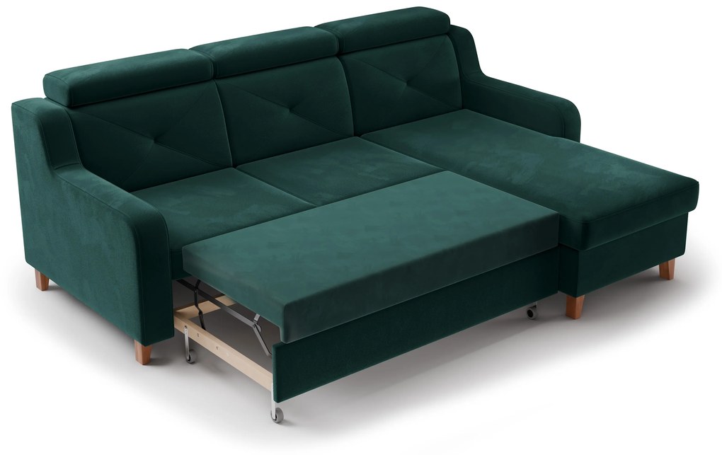 Laksaro sarokkanapé ágyfunkcióval jobb oldali - zöld Trinity 28 bársony