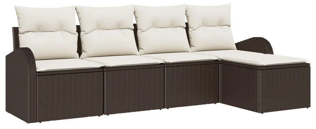 Kerti Kanapé Szett párnával 5 pcs Barna és fehér Poli rattan