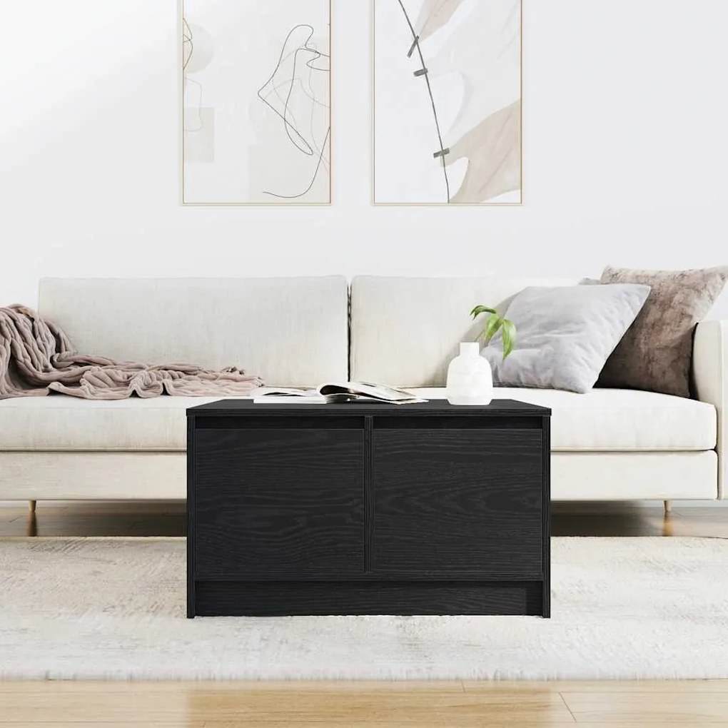 Fekete tölgyfa dohányzóasztal fiókokkal 70,5x70x40 cm