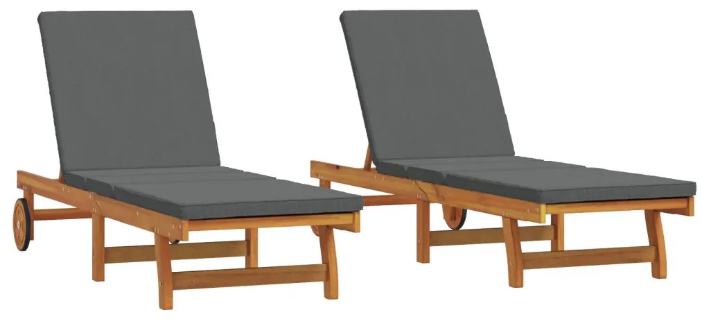 Napozó párnával 2 pcs Barna 63 x 199 x 85cm Tömör akácfa