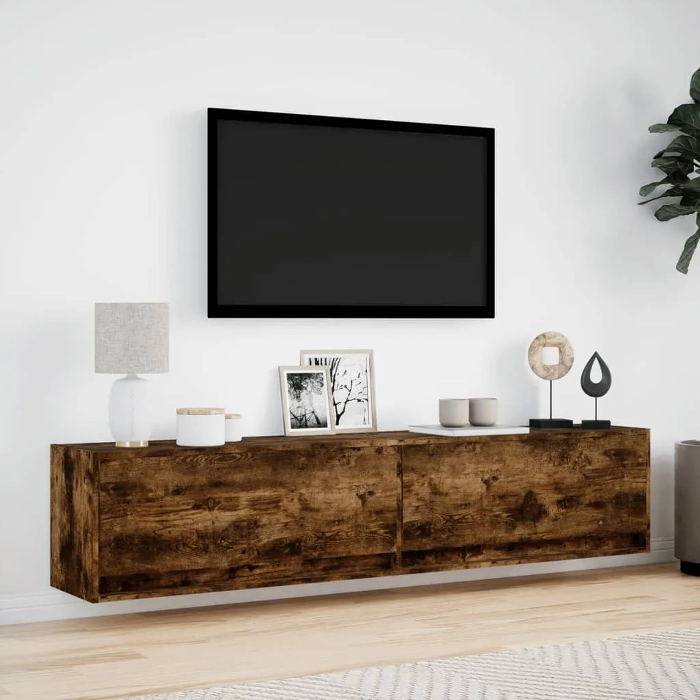 füstös tölgy falra szerelhető TV-szekrény LED-del 180x31x38 cm