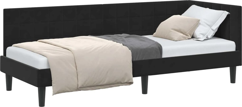 vidaXL Sarokágy keret fejtámlával Fekete 80 cm x 200 cm Bársony