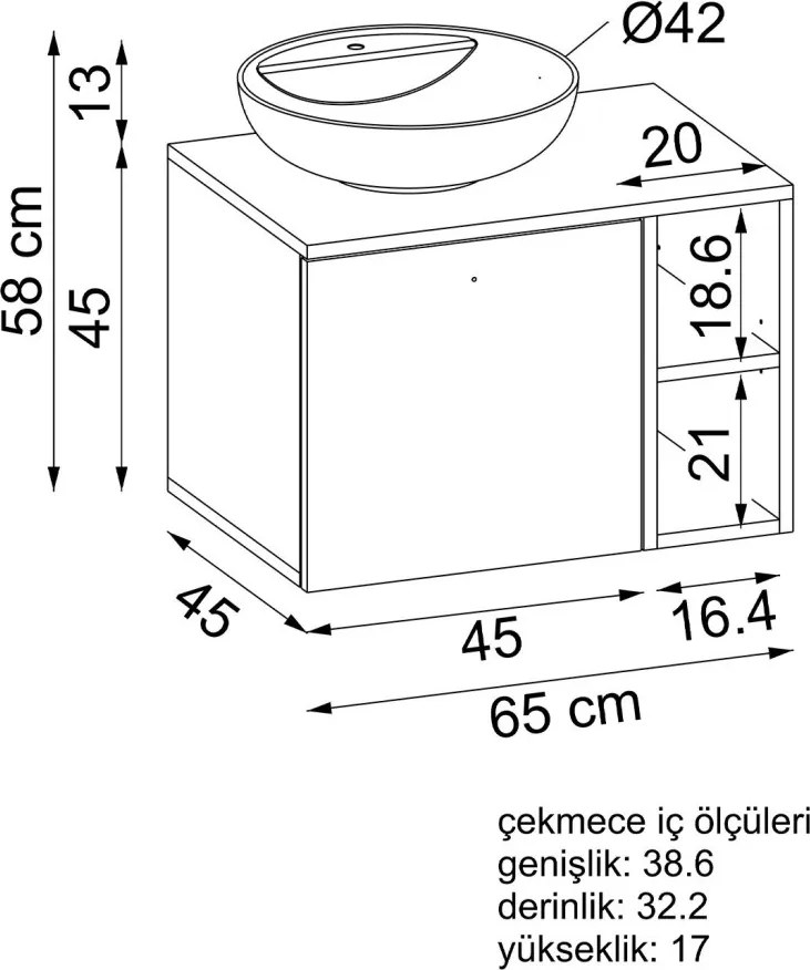 Mosdószekrény, 65 cm – TR283VLN1187