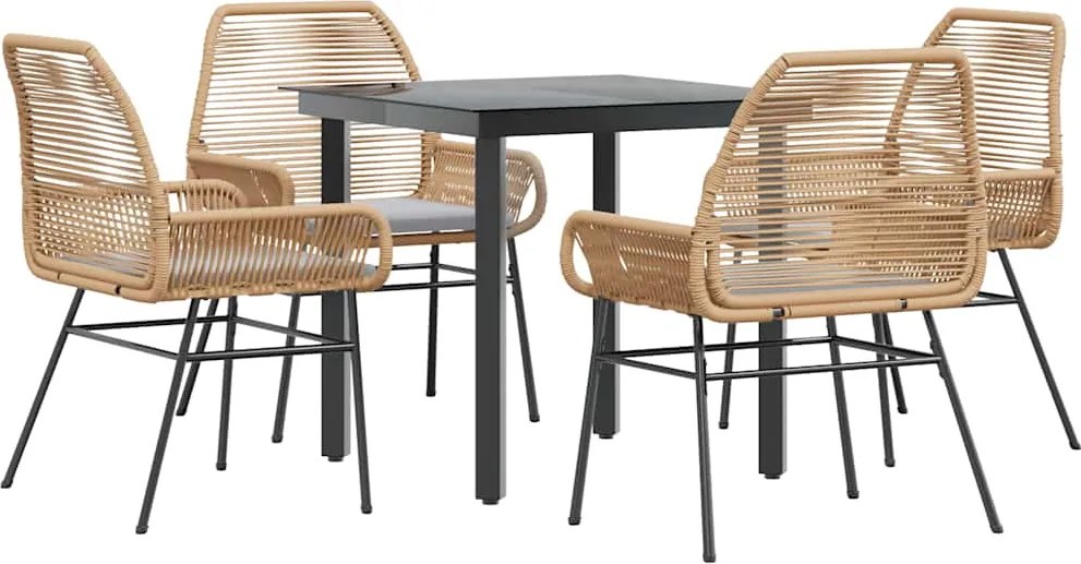 vidaXL 5 észes barna polyrattan üveg kerti étkezőgarnitúra párnával