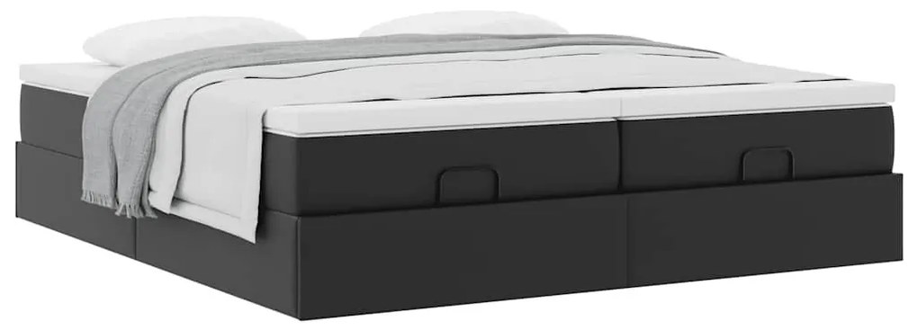 Ottomán ágykeret matracokkal Fekete 180x200cm műbőr
