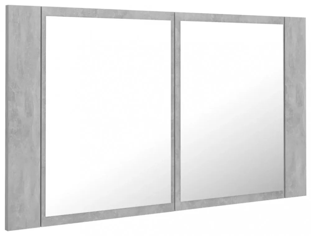 betonszürke akril LED-es tükrös fürdőszobaszekrény 80x12x45 cm