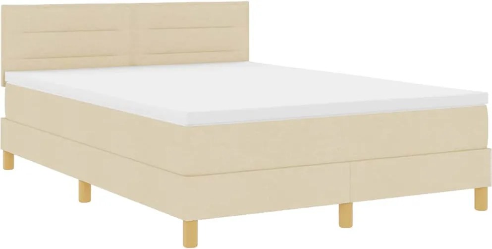 vidaXL LED Box Spring Ágy matracmal leddel Krém 140 x 190 cm szövet