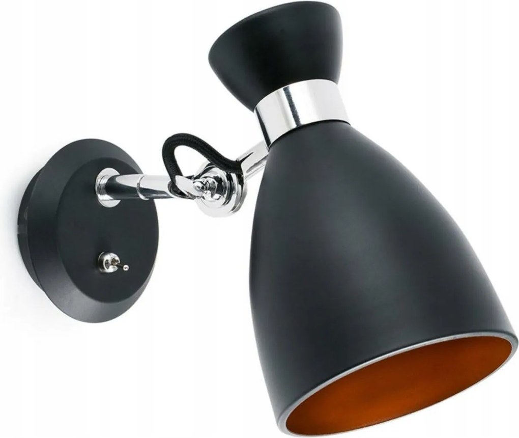 Faro Retro fali lámpa, fekete/réz, forgatható, E14, 60-as évekbeli design