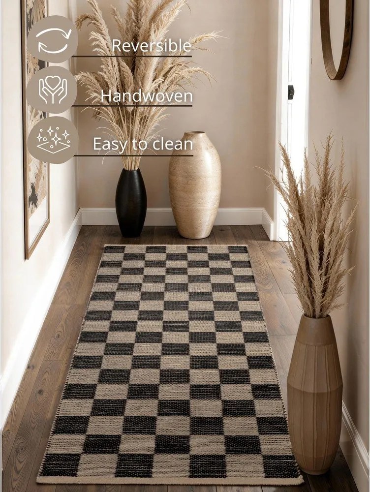 Fekete-krémszínű kétoldalas-kézi szövésű jutakeverék futószőnyeg 80x200 cm Rex – Hanse Home