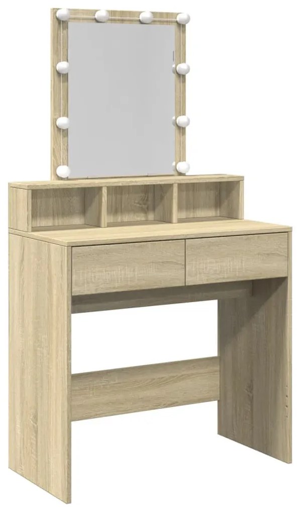 sonoma tölgy színű fésülködőasztal LED-del 80 x 41 x 144,5 cm